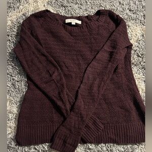 LOFT Women's Deep Burgundy Crew Neck Sweater